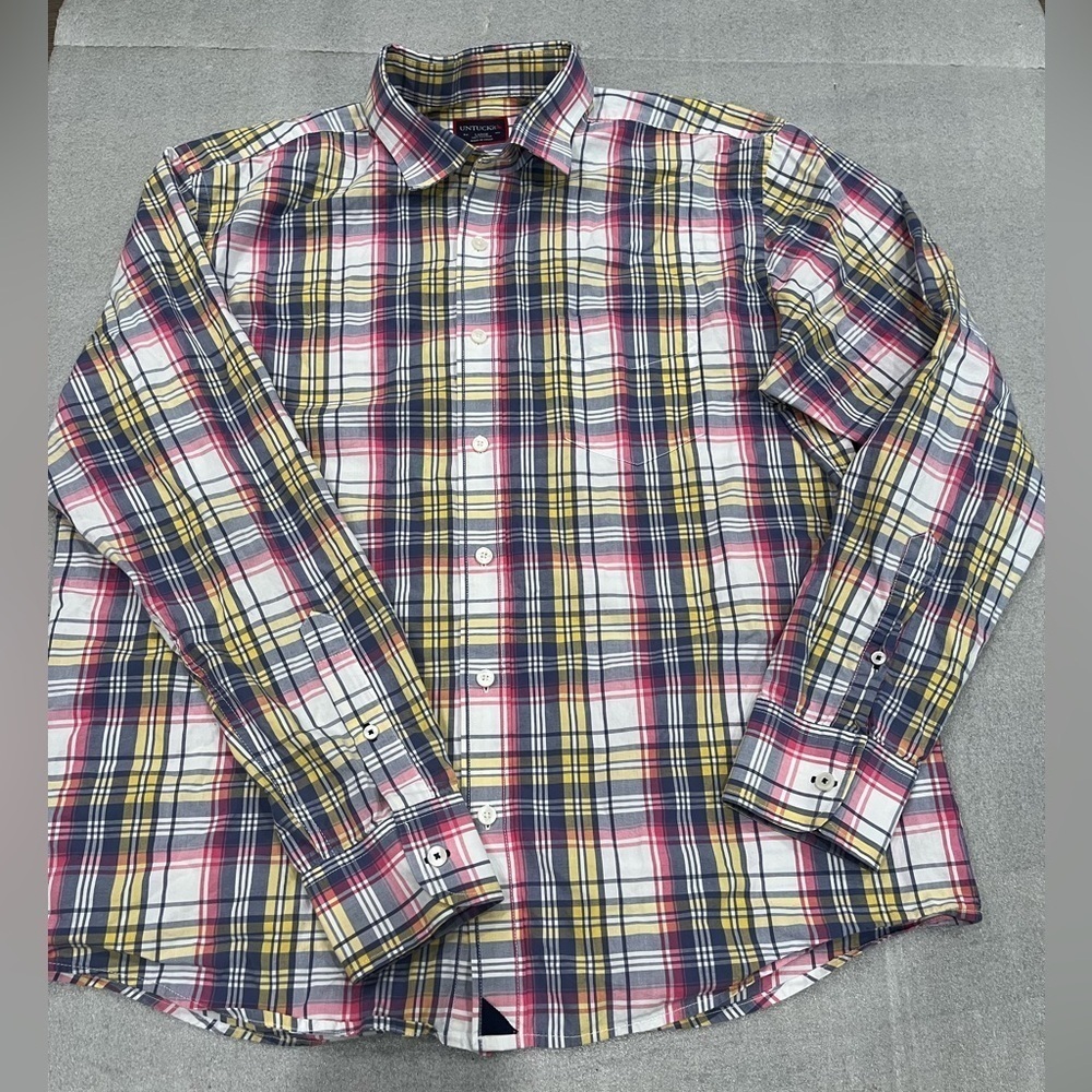 [L]]UNTUCKit Men's Plaid Button Down Shirt - Red, Yellow, Gray